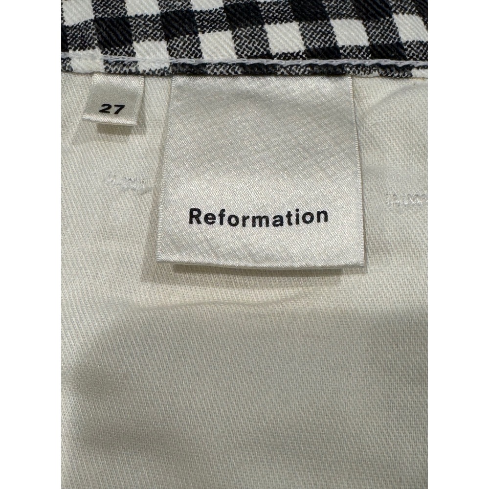 Reformation Bianca Skirt Mia Gingham Black White Front Button Mini Skirt 27 - Picture 5 of 8